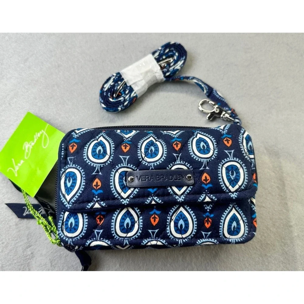 Vera Bradley All In OneCrossbodyWristletWallet Marrakesh Motifs Blue Paisley NWT